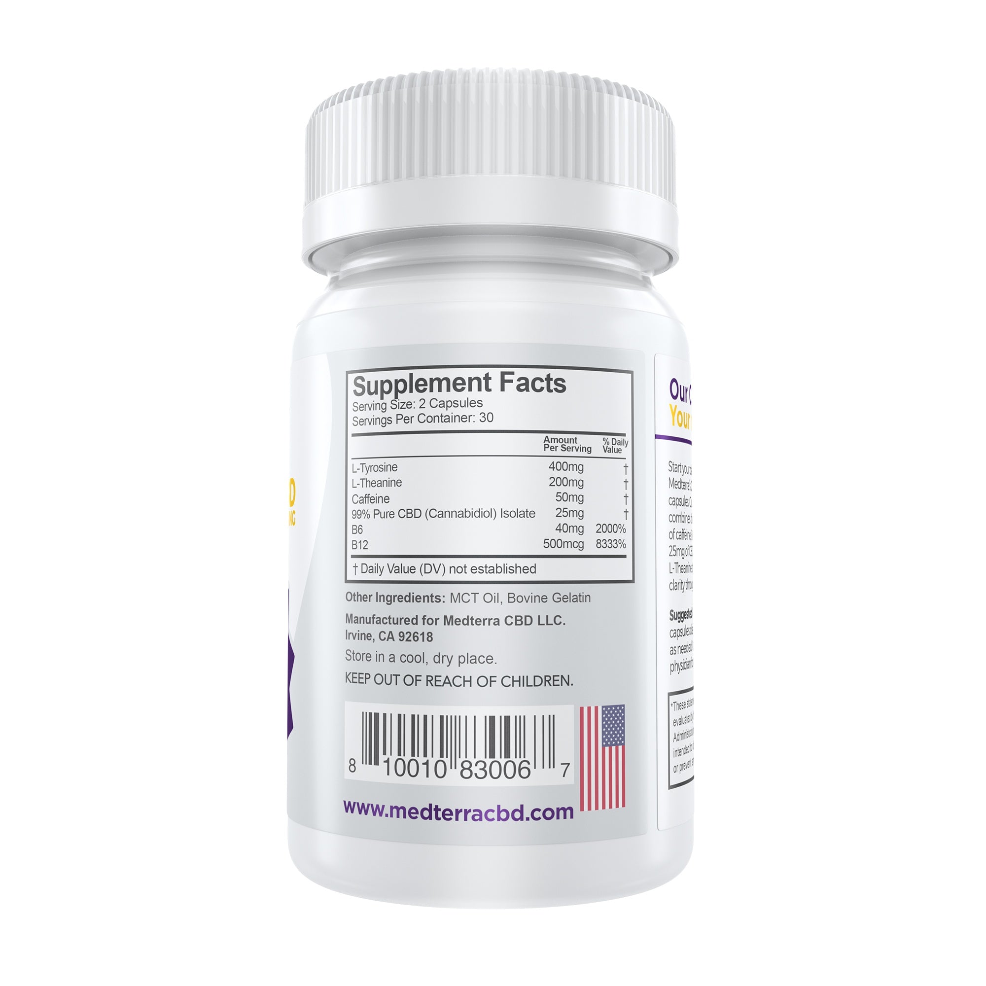 Medterra CBD Supplement Nutritional facts capsules good morning