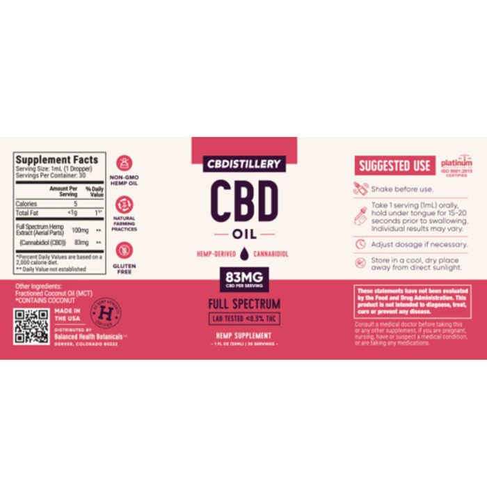 CBDistillery 2500mg for pain anxiety sleep relief label