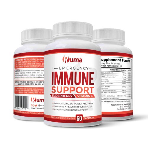 Ruma Immune Support Supplement - Immunity Booster - Vitamin C, Zinc, Elderberry, Echinacea, Garlic, Turmeric