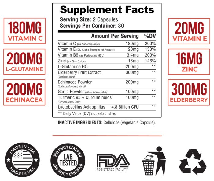 Ruma Immune Support Supplement - Immunity Booster - Vitamin C, Zinc, Elderberry, Echinacea, Garlic, Turmeric