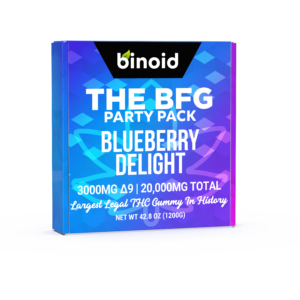 Largest Legal THC Gummy History BFG 3000mg Delta 9 THC 20000 Cannabinioids Blueberry Delight Binoid