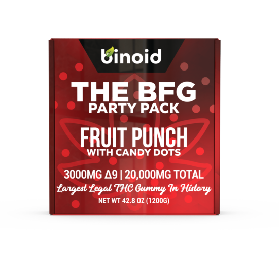 Fruit Punch Largest Legal THC Gummy History BFG 3000mg Delta 9 THC 20000 Cannabinioids Blueberry-Delight Binoid.