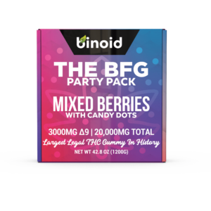 Mixed Berries Largest Legal THC Gummy History BFG 3000mg Delta 9 THC 20000 Cannabinioids Blueberry Delight Binoid