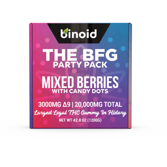 Mixed Berries Largest Legal THC Gummy History BFG 3000mg Delta 9 THC 20000 Cannabinioids Blueberry Delight Binoid